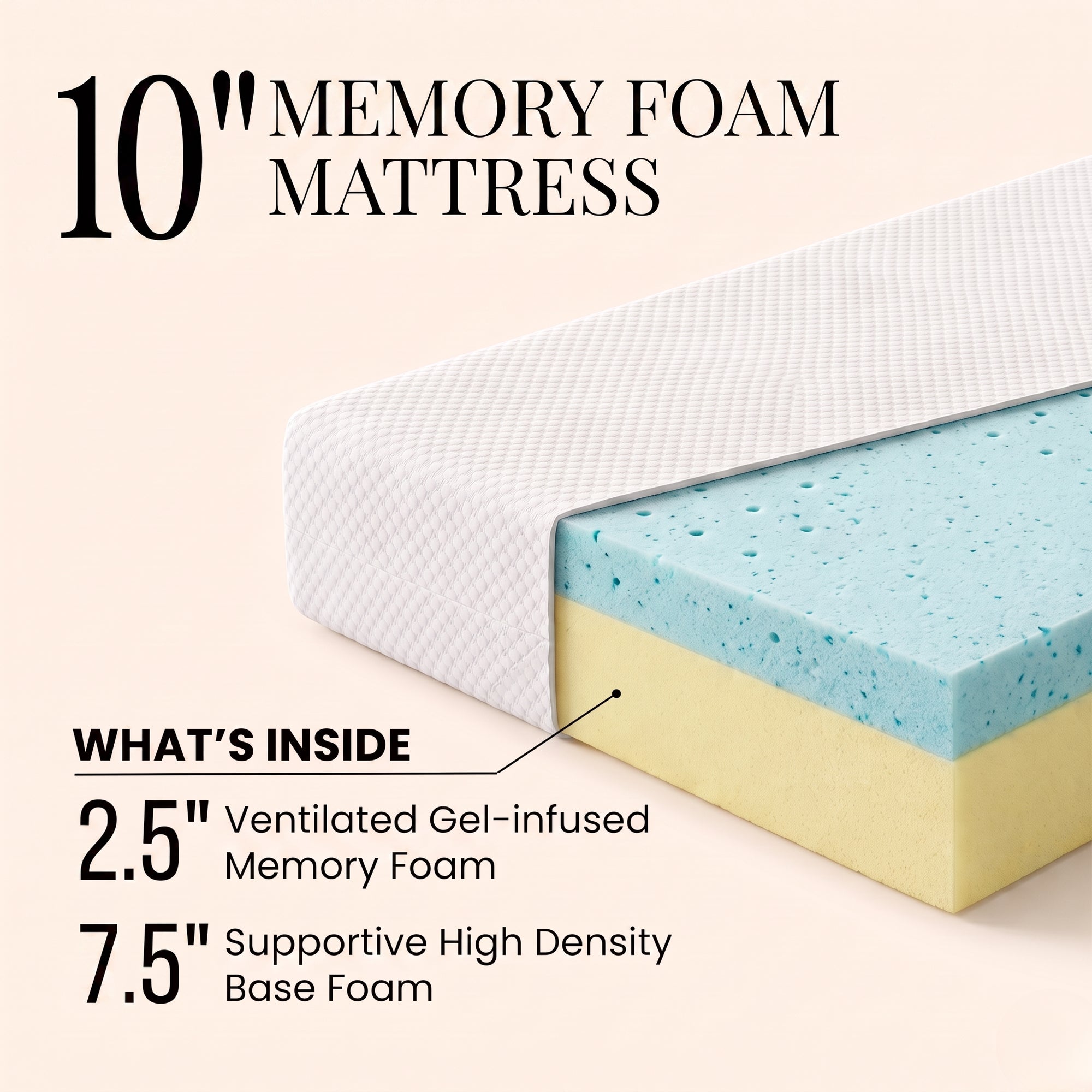 Lunara Fiberglass-Free Memory Foam Mattress in a Box - Firm Support, Cooling Cover, CertiPUR-US Certified