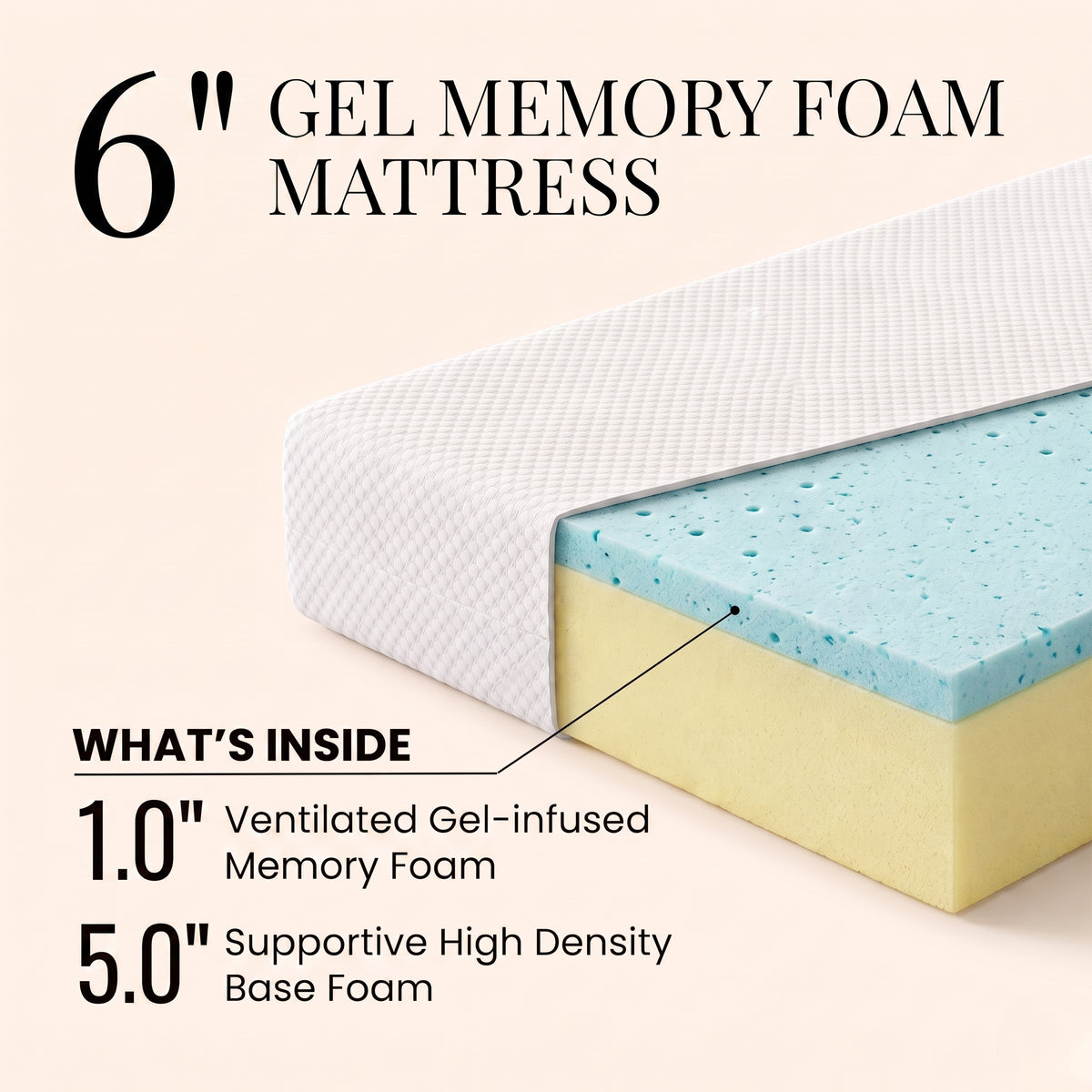 Lunara Fiberglass-Free Memory Foam Mattress in a Box - Firm Support, Cooling Cover, CertiPUR-US Certified